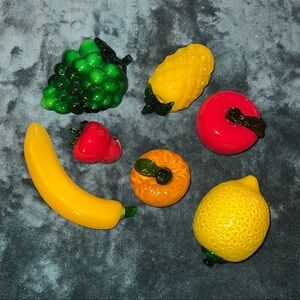 LOT OF 7 VINTAGE MURANO STYLE GLASS FRUIT//BANANA GRAPES ORANGE LEMON PINEAPPLE